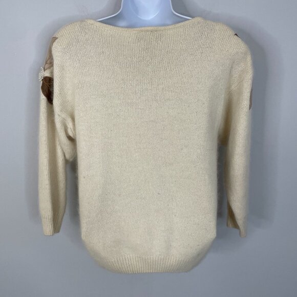 Vintage Coquette Sweater Size M Ivory ANGORA SILK Blend Feminine Dainty Pearls - Picture 10 of 12